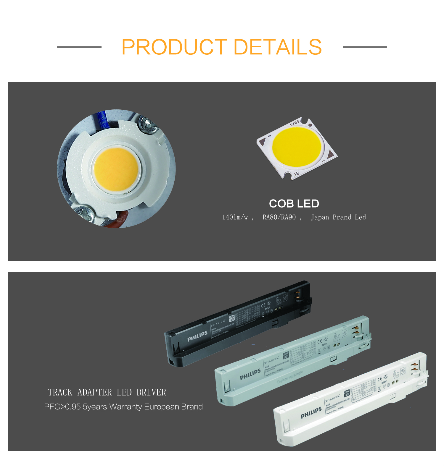 commercial brand stores lighting 4wires track adapter ripple free in track driver cob spot led guide rail 25w 30w track light