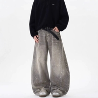 Jean droit gris délavé style américain rétro de haute qualité, brodé, léger, pour hommes et femmes, été et hiver