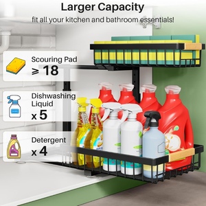 Organizzatore Estraibile a L per Bagno, Cassetto Scorrevole Regolabile in Metallo Nero a 2 Livelli, Sotto il Lavello della <span class=keywords><strong>Cucina</strong></span>, OEM - Product Image 3