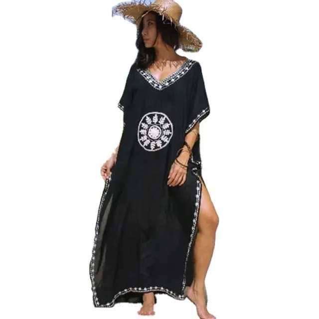 Robe de plage ample brodée style Kaftan pour femme, sarong, cache maillot de bain, été, Offre Spéciale