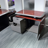 Escritorio de Lujo para Director Ejecutivo, Chapa de Madera Nebula, Acabado Acrílico Ecológico, Tira de LED, Enchufe Integrado
