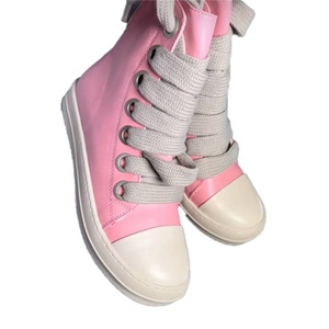 Spedizione Veloce <span class=keywords><strong>Sneakers</strong></span> Alte a Punta Tonda Scarpe Casual Invernali da <span class=keywords><strong>Donna</strong></span> in Pelle Nera Stivaletti alla Caviglia con Zip e Lacci Stivali da Moto - Product Image 1