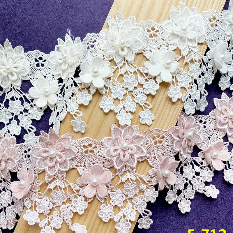 Manik-manik kuku bunga 3D 8cm gaun pernikahan rumbai plum kecil renda Lolita berat renda banyak warna