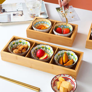 जापानी रेस्तरां सुशी प्लेट विभाजित हॉट पॉट लकड़ी के भोजन ट्रे <span class=keywords><strong>2</strong></span> <span class=keywords><strong>3</strong></span> 4 6 9 डिब्बे बांस सर्विंग ट्रे - Product Image 2