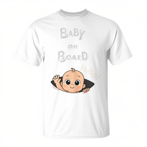 T-shirt « Bébé à bord » avec motif bébé en train de regarder, blanc, unisexe, col rond, manches courtes, cadeau d'annonce de grossesse - Product Image 3