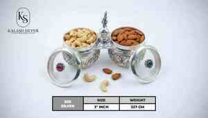 925 Silver Double Dry Fruit <b>Container</b> Set with Decorative Lid Traditional Handcrafted Silver Jar for Home Temple and Gifting - Product Image 2