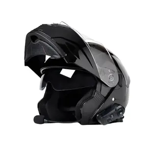 Helm sepeda motor dewasa kualitas tinggi, helm aksesori motor dengan headset bluetooth kacamata ganda, pelindung wajah penuh