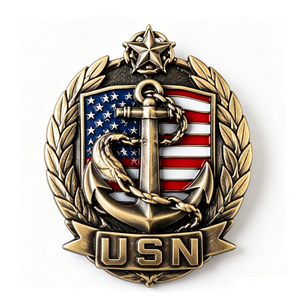 Insignia de Ancla de la Armada Estadounidense, Chapada en Oro, de Latón con Esmalte Duro, Circular, Diseño Patriótico, Recuerdo - Product Image 6