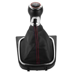 Poignée de levier de vitesse en cuir pour voiture, 5 ou 6 vitesses, surpiqûres rouges, ergonomique, compatible Volkswagen Golf 5, 6, 7 - Product Image 2