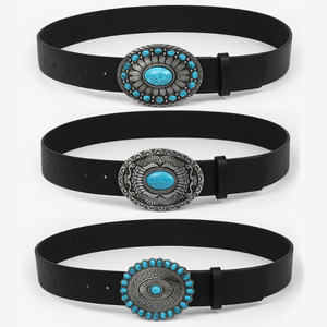 Tutti i tipi di cintura con fibbia Tirqouise con cinturino nero di base da donna - Product Image 2