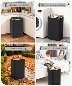 100L Large Recycling <b>Bin</b> Recycling <b>Bin</b> Bottle Collection Bamboo Deposit Bottle Container Storage Basket with Carry Bag - Product Image 4