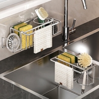 Étagère de rangement murale en acier inoxydable pour éponges, serviettes, chiffons et brosses, avec égouttoir pour accessoires d'organisation d'évier de cuisine