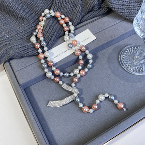 Guohaoshipin Pearl <b>Necklace</b> <b>Long</b> Multi Layer Bowknot Imitation Pearl Sweater Chain Women Fashion Jewelry Accessory - Product Image 2