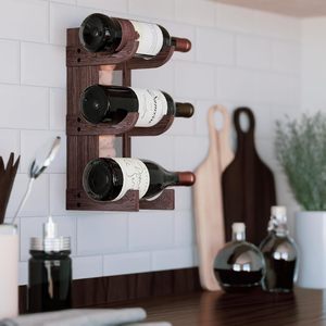 Solid Wood Wall Mounted Wine <b>Rack</b> 3 Bottle Capacity Display Storage <b>Kitchen</b> Bar Use - Product Image 1