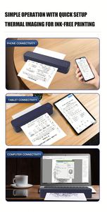 Imprimante thermique portable A4 sans encre Bluetooth USB pour reçus, imprimante thermique mini sans fil pour bureaux, impression directe de tatouages - Product Image 5