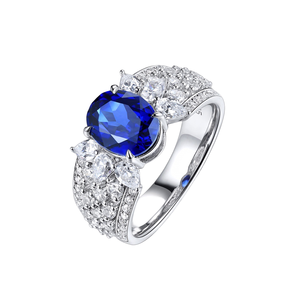 Ruizuan Lab Luxury 925 Sterling Silver Oval Cut Sapphire Inlaid Engagement Gift <b>Ring</b> GRA Certified - Product Image 1