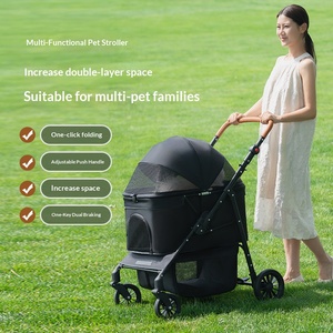 Poussette pour animaux de compagnie à double capacité détachable, 4 roues, en alliage d'aluminium, pliable, transporteur léger et portable pour chats et chiens, poussette de voyage - Product Image 2