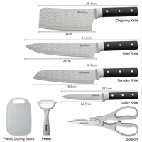 Ensemble de couteaux professionnels 7 pièces multifonctions pour la cuisine, couteau de chef, planche à découper, lames en acier inoxydable, manche en PP, ambidextre
