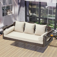 Fauteuil suspendu en rotin à 3 places avec structure en acier allié, pour jardin, terrasse, véranda, avec coussins et oreillers