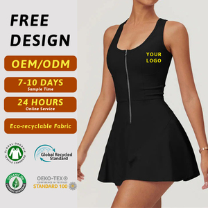 Vestido <span class=keywords><strong>de</strong></span> tenis sin mangas con cremallera frontal personalizado OEM para mujer, falda deportiva <span class=keywords><strong>de</strong></span> golf, mono <span class=keywords><strong>de</strong></span> yoga, ropa <span class=keywords><strong>de</strong></span> tenis, atuendo deportivo <span class=keywords><strong>de</strong></span> una pieza al por mayor - Product Image 1