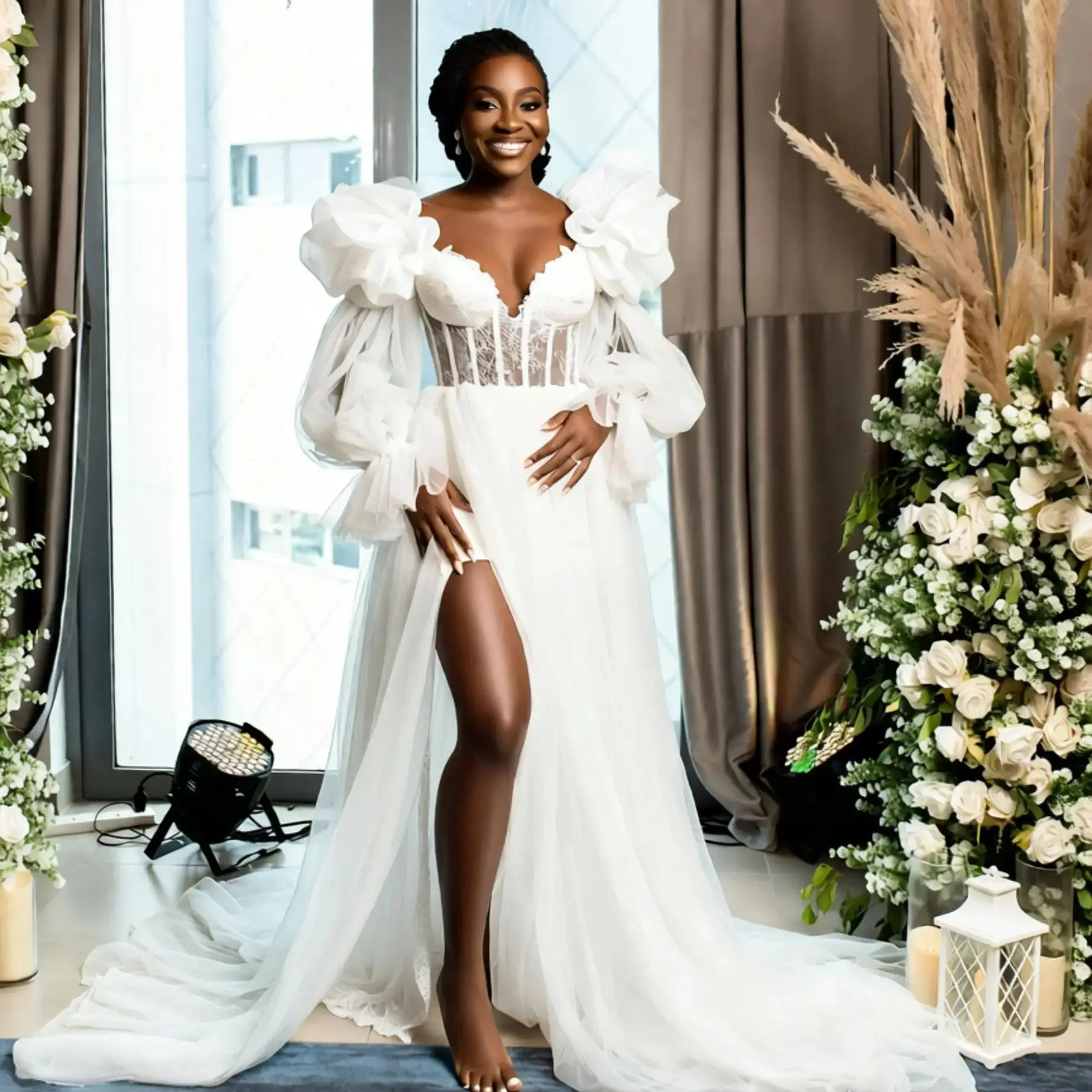 Bridal Shower Dress - Wedding Guest Midi Gown - V-Neck A-Line