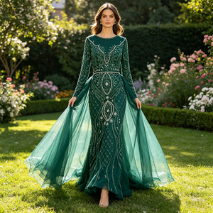 OEM Nude Luxury Muslim Mermaid Evening <strong>Dresses</strong> Gowns Beaded Overskirt Elegant for Women Party - Product Image 4