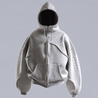 Sweat-shirts à capuche zippés décontractés surdimensionnés pour hommes en molleton 100 % coton épais avec points en silicone gaufrés, personnalisables OEM