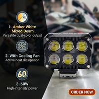 Lampe de travail LED JHS 6 8 10 bicolore 3000K 6000K avec ventilateur de refroidissement, étanche, pour moto, SUV, VTT, excavatrice
