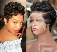 Perruque Courte Bouclée Pixie Cut 13x4 en Dentelle Transparente, Cheveux Vierges Naturels pour Femmes, Vente en Gros, Fournisseur Populaire, Livraison Directe
