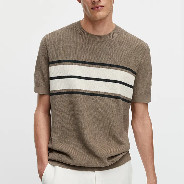 Custom High Quality Short Sleeve Men Knitted Short Sleeve Polo T Shirt Stripe Different Color Design Men Knitwear