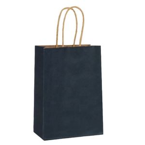 Custom Dark Blue Kraft Paper Shopping <b>Bags</b> Biodegradable Material Handle 5.91*3.15*8.27in for Shopping Mall for <b>Crafts</b> Candles - Product Image 1