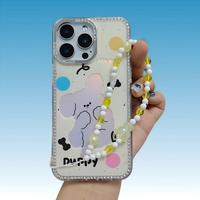 Étui de téléphone personnalisé de luxe pour filles, mignon chiot trèfle TPU+PC avec sangle et cordon pour 11 12 13/16/17 Pro Max Design Dotting Diamonds