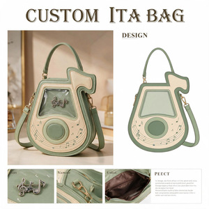 Bolso Ita Personalizado en Forma de Media Luna, Cuero PU Beige y Morado, Cierre de Cremallera, Correa Extraíble, Impresión Serigrafiada, Uso Diario para Mujer - Product Image 4