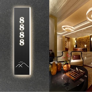 Placa de Puerta de Acero Inoxidable de 350x120 mm con Retroiluminación LED, Letrero de Número de Habitación para Hotel o Restaurante, Personalizable - Product Image 3