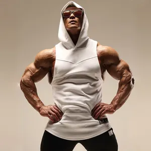 Mode Baru Hoodie Tanpa Lengan Olahraga Kebugaran Gym Tank Top untuk Pria Pakaian Olahraga Kebugaran & Yoga Cetak, Pola Cetak