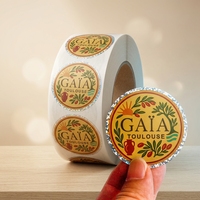Étiquettes de marque circulaires personnalisées, bord en feuille brillante, imprimées, résistantes à la chaleur, réutilisables, écologiques, autocollants d'emballage pour café, thé, aliments