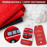Fabricant de jouets en peluche personnalisés en forme de bus rouge à deux étages, OEM ODM, vente en gros, animaux en peluche doux, mascotte, cadeau, logo Fidelity