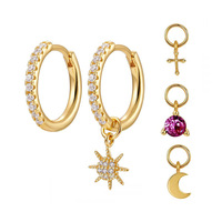 Boucles d'oreilles minimalistes européennes et américaines en Kevlar avec quatre petits pendentifs, lune, étoiles, croix, ensemble de boucles d'oreilles en perles, cadeau pour femmes
