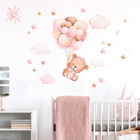 Autocollants muraux en vinyle auto-adhésifs réutilisables pour chambre d'enfant, décoration de maternelle, motif ours mignon, nuage et ballon