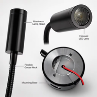 Lampe murale LED noire moderne et flexible pour chambre à coucher, camping-car, bateau - 12V/24V 2W, intensité réglable par toucher, col de cygne pour tête de lit