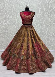 Moderna Colección Nupcial para Mujer, Lehenga Choli de Terciopelo hasta el Suelo, Antiarrugas, con Bordado Pesado y Parches, Traje de Boda, el Mejor - Product Image 4