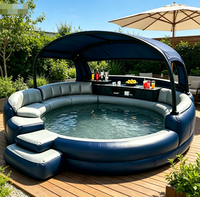 Bar de piscine gonflable de luxe avec auvent, sièges et marchepied, bain à remous extérieur avec étagère à boissons intégrée pour les fêtes d'été dans la cour