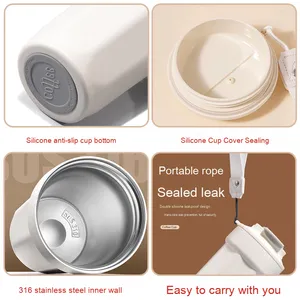 Professional 450ml Insulated Double Wall Coffee Travel Mug Reusable Stainless Steel Belly <b>Cup</b> Leak-proof Lid Rope 350ml Tumbler - Product Image 3