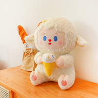 Peluche Mouton Mignon, Jouet en Peluche Doux, Poupée Agneau en Peluche Tenant une Crème Glacée, Animaux de la Ferme en Peluche Moelleux pour Cadeau d'Anniversaire Enfant