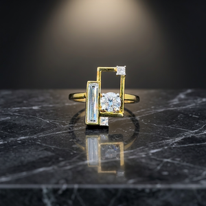 Modern Architectural Diamond <b>Statement</b> <b>Ring</b> with Emerald Cut Center and Brilliant Accent Luxury Jewelry - Product Image 3