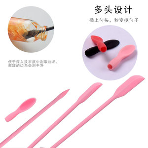 Mini Multi Head Silicone Spatula Long Pointed <b>Scraper</b> For Bottle <b>Cleaning</b> Pink Black Red Random Color - Product Image 1
