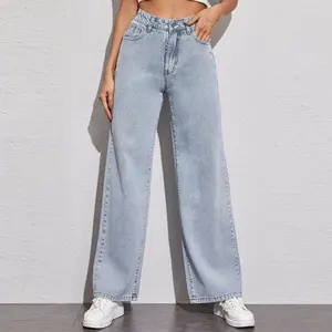 Casual daily street wear elegante pantalones vaqueros de pierna ancha para mujer