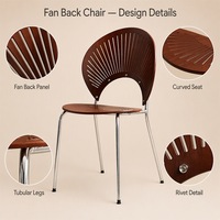 Chaise de salle à manger en bois avec dossier ventilé, pieds en métal et dossier à lattes radiales pour salle à manger, cuisine, table à manger et usage domestique