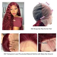 Perruques Lace Front 99j Bourgogne en Cheveux Humains Pré-Pluckées, Perruques Frontales HD 13x4 en Cheveux Humains, Perruque Ondulée Profonde Sans Colle Rouge Vin