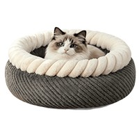 Neues Winter Katzen- & Hundebett: Beruhigendes Donut-Haustierbett aus Plüsch-Kunstfell & Cord mit Rutschfester Unterseite und Höhlendesign